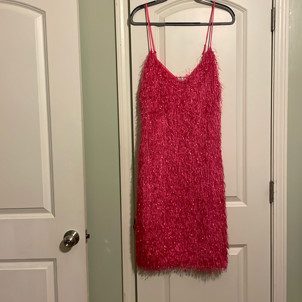 Hot Pink, mini, fringe dress